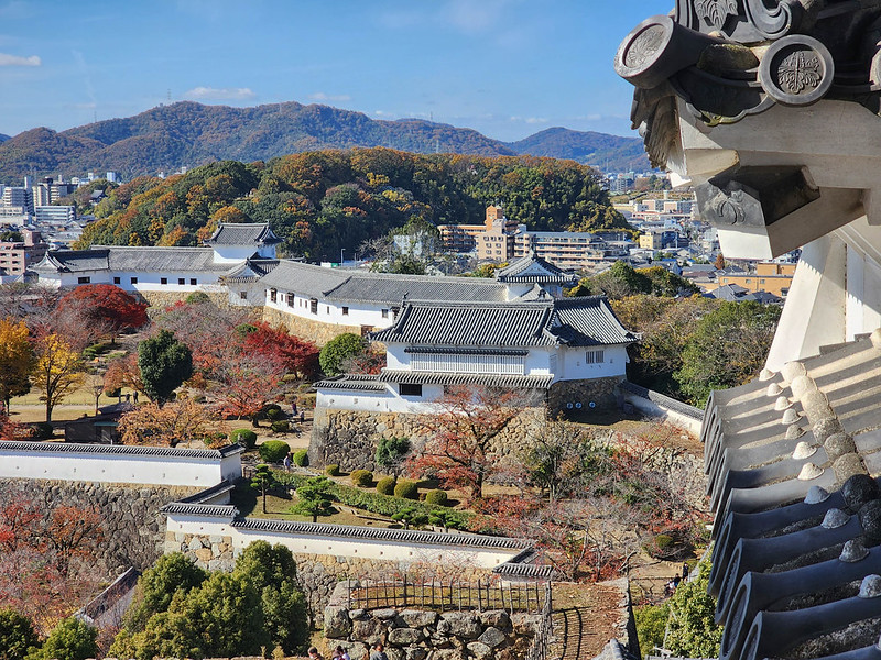 view of the castle walls of himeji castle