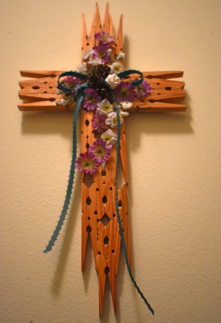 Clothespin Cross On Our Hallway Wall.