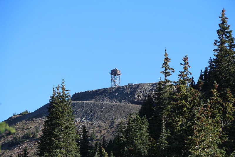 Zoomed-in view of the Slate Peak Fire Tower - Nobody was manning it these days