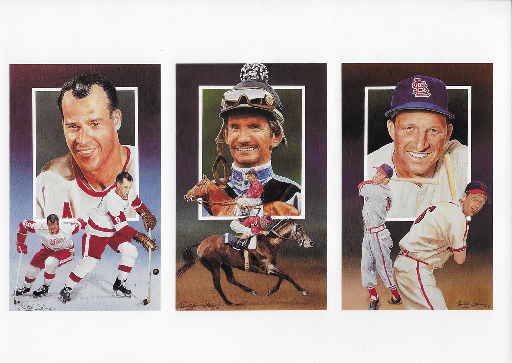 1991 Legends Magazine Postcard Panel (Gordie Howe, Willie Shoemaker, Stan Musial)