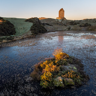 Smailholm Tower and Frozen Pond
