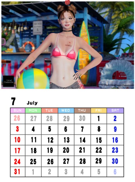 シンデレラカレンダー 2023年版(7月)
