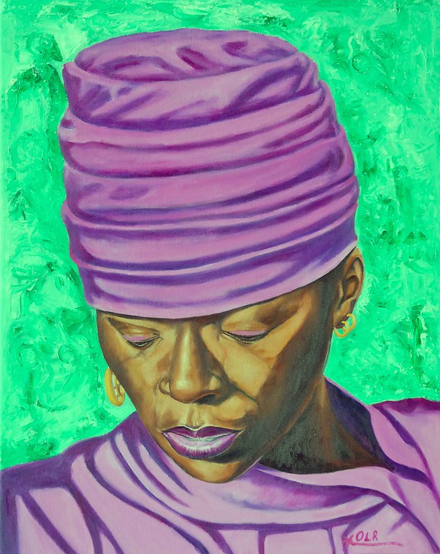 Green background with purple turban