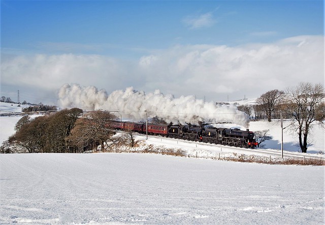 44871 and 45407 battle through the snow at Docker, Cumbria, UK.