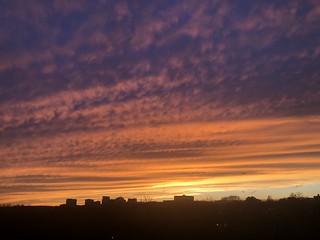Brilliant sunset colors, glimpse of Rosslyn from Georgetown, Washington, D.C.
