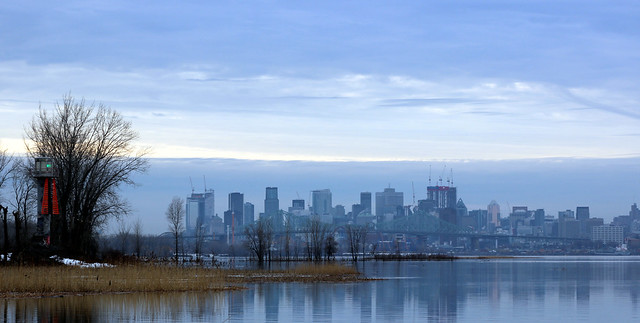 Panorama of Montreal reflecting on St Lawrence River