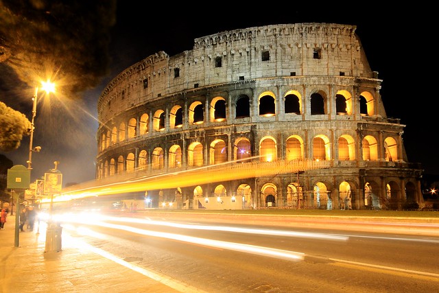 Streaking light in front of the Colosseum