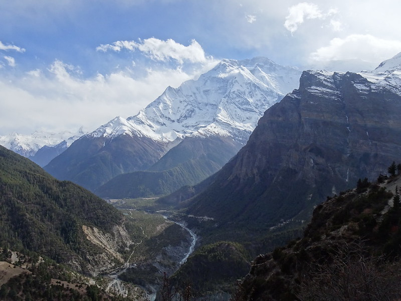 Marshyangdi River valley, looking east towards Pisang and Chame - Annapurna II on the right