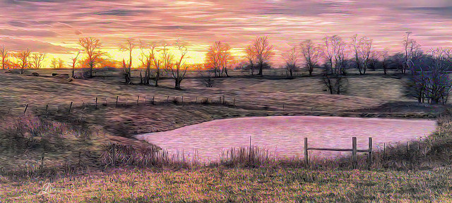 Sunset on a Pond - Monet Style