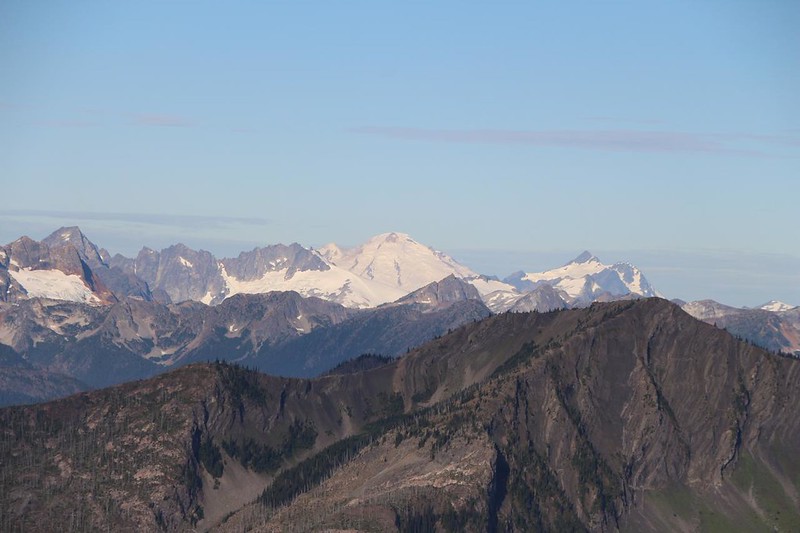 Zoomed-in view of Mount Baker (10,786 feet elevation) which was 49 miles away from us on Lakeview Ridge