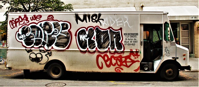 Throwback Picture. Graffiti Truck. Lower Manhattan. MISK.  KIDER. WE.
