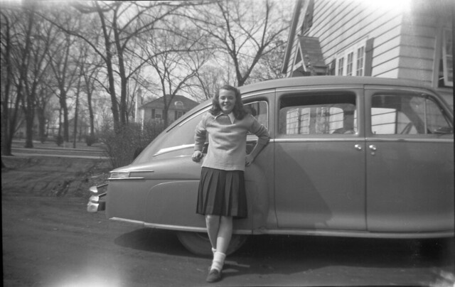 Negative Scan of Girl Posing by Car, 1940s
