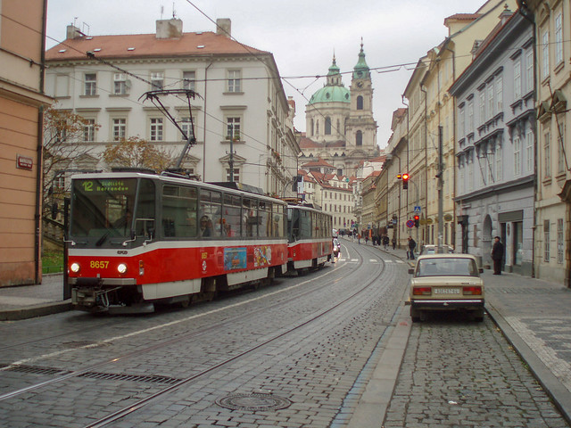 8657, Prague Tatra tram in the old town, 26 October 2007,