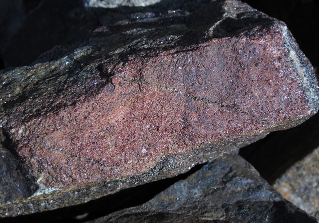 Garnetite (alteration halo around magnetite-rich meta-iron formation) (Archean, metamorphism at ~3.2 Ga & ~2.8 Ga; Quad Creek section - roadcut along the Beartooth Highway, Beartooth Mountains, Montana, USA) 5