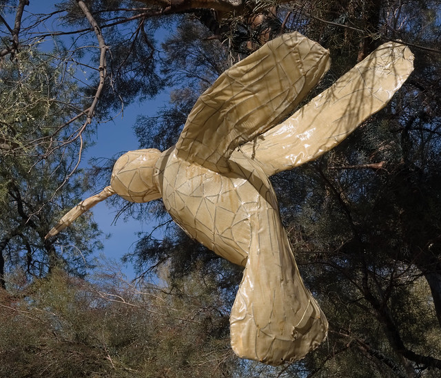Hummingbird sculpture at Tucson Botanical Gardens, December 2022