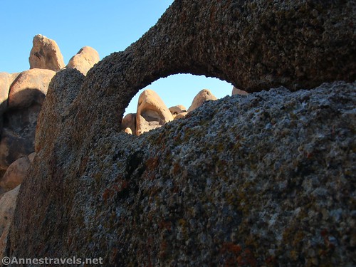 A fun little rock formation through a fun little arch, Alabama Hills National Recreation Area, California