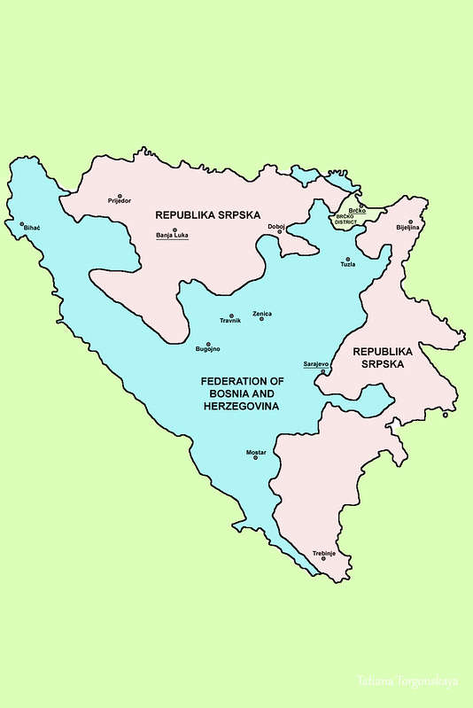 Федерация БиХ, Республика Сербская и округ Брчко на карте Боснии и Герцеговины