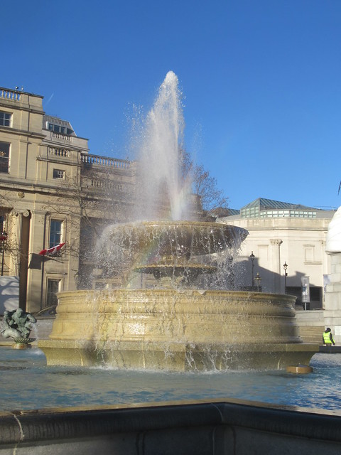 Fountain and Windy Weather, Trafalgar Square, Charing Cross, City of Westminster, London, WC2N 5DN