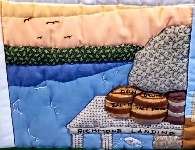 Depiction of Billings' goods @ Richmond Landing on the Ottawa River, on a quilt