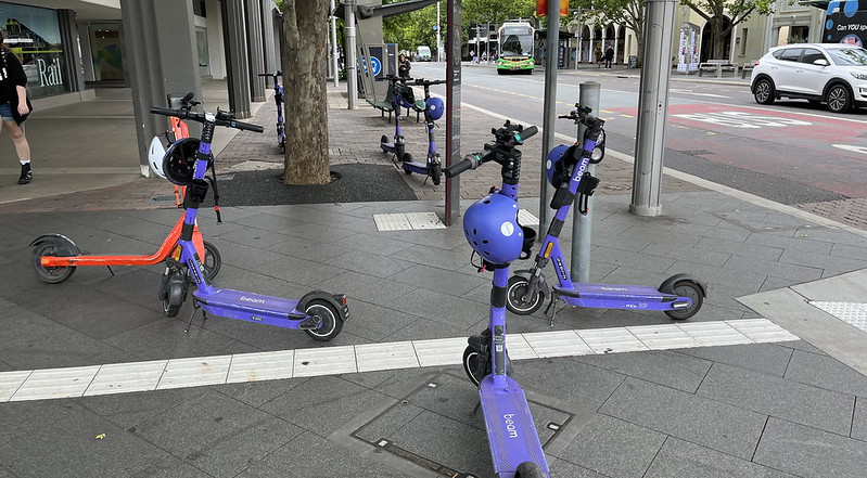 Scooters in a Canberra street in the CBD