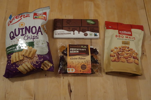 Quinoa-Chips, "Die gute Schokolade", Fruchtsaft-Bären und BBQ Mais