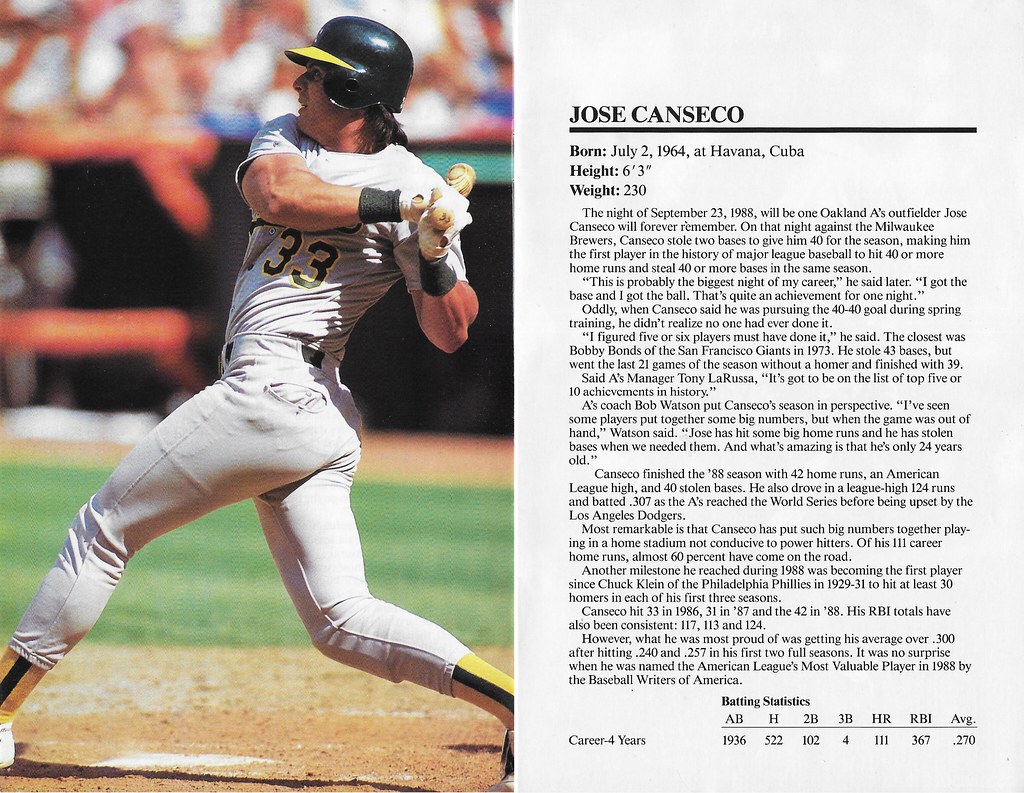 1989 Marketcom Baseball All-Star 5x7 - Canseco, Jose