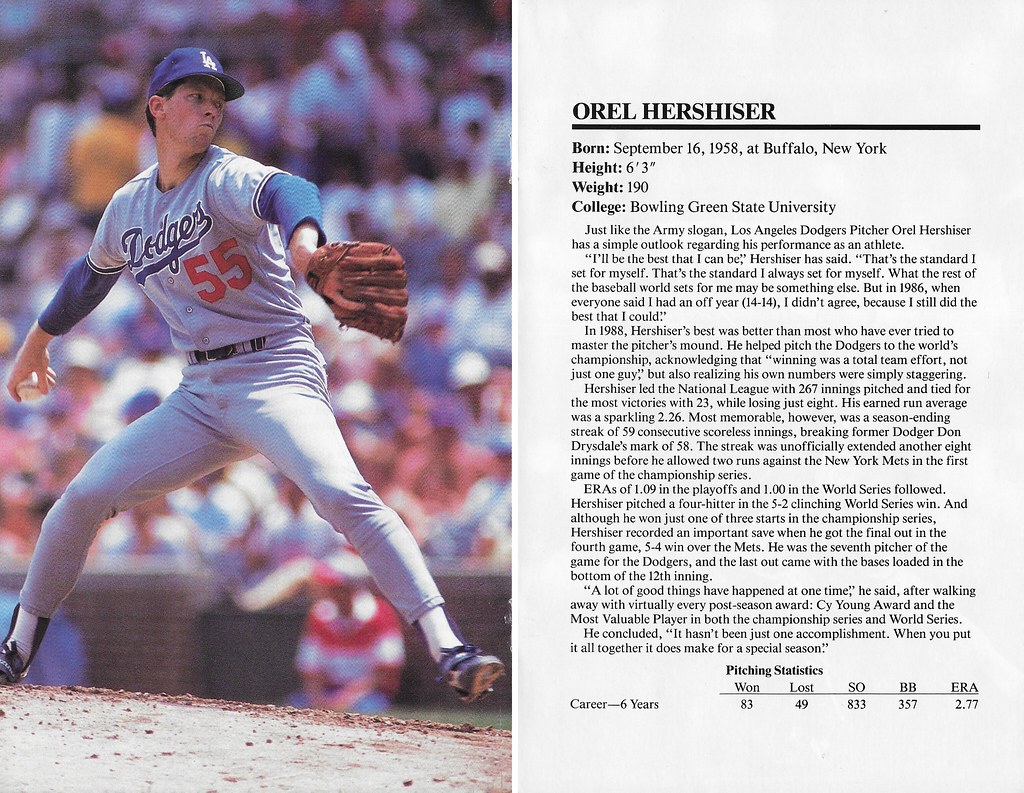 1989 Marketcom Baseball All-Star 5x7 - Hershiser, Orel