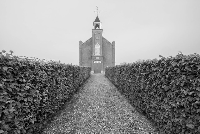 Church in mist