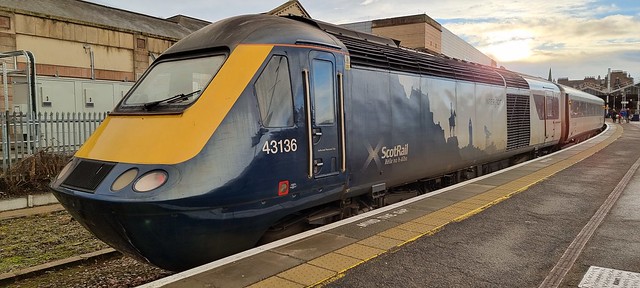 Scotrail HST 43136 leads the 14.50 departure from Inverness to Glasgow Queen Street with 43150 on the rear
