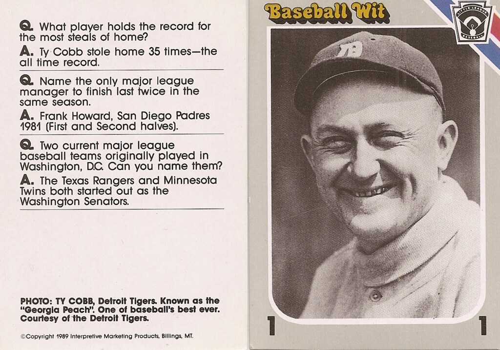 1990 Baseball Wit - Cobb, Ty (unnumbered)