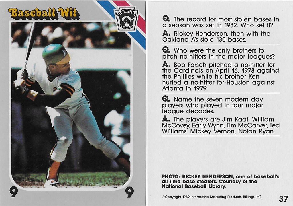 1990 Baseball Wit - Henderson, Rickey (numbered)