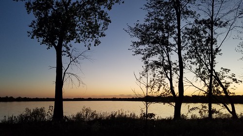 sunset lake trees sky