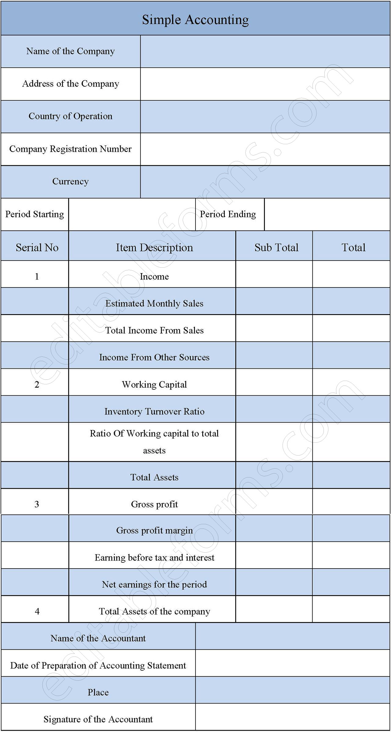 Simple Accounting Form