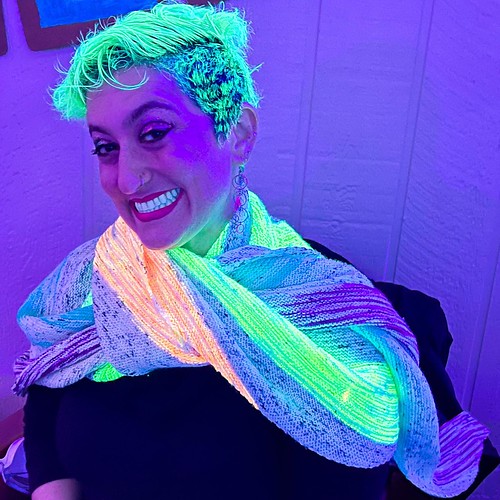 TFW the theme of the party is blacklight, and you have a hard time choosing WHICH blacklight reactive knit to wear. 🍭 Double bonus points when someone points out that your hair is *also* blacklight reactive. 🍭 (Pattern: Match and Move sh