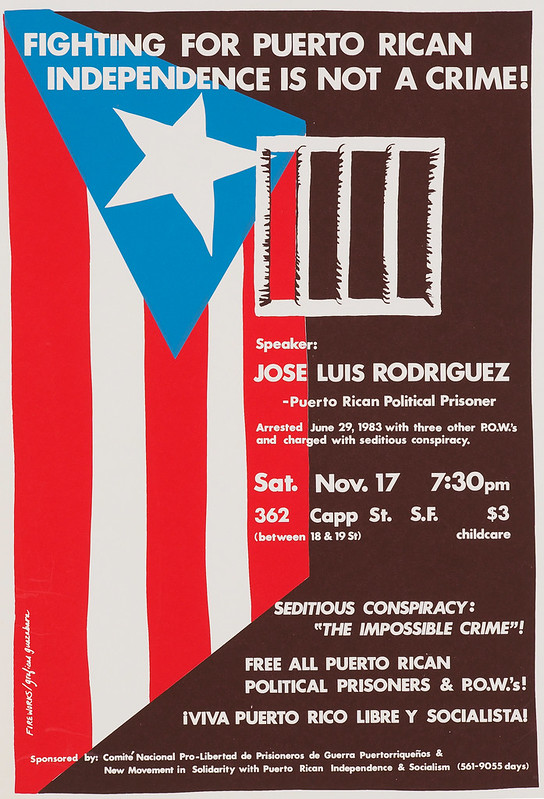 Jose Luis Rodriquez was arrested in 1983 with Alejandrina Torres, Alberto Rodriguez and Edwin Cortes and convicted of seditious conspiracy. For Puerto Ricans who oppose US colonialism, seditious conspiracy is an impossible crime because the US government's authority over Puerto Rico is illegitimate. The true crime is colonialism. Puerto Rico has been occupied by a foreign army and forced into poverty to provide profits for US corporations. At the time of their arrests, Alejandrina, Alberto and Edwin declared themselves Prisoners of War—captured combatants in their nation's war against US colonialism. Alejandrina, Alberto and Edwin received 35-year sentences. Jose Luis, a community activist, asserted that he was a political prisoner and declared himself to be in full support of the clandestine struggle. Luis was given a suspended sentence with five years’ probation. Jose Luis emerged as a leading spokesperson for the independence movement. In 1985, he spoke at the United Nations, asserting Puerto Rico's right to fight against US colonialism by any means necessary. 
<a href="http://freedomarchives.org/Documents/Finder/DOC38_scans/38.MLN.GritoDeLares.Flyer.pdf" rel="noreferrer nofollow">freedomarchives.org/Documents/Finder/DOC38_scans/38.MLN.G...</a> 
(Also added the above link to the Grito event leaflet where Jose Luis spoke.  Scroll to the second page of the leaflet to see his bio etc.)