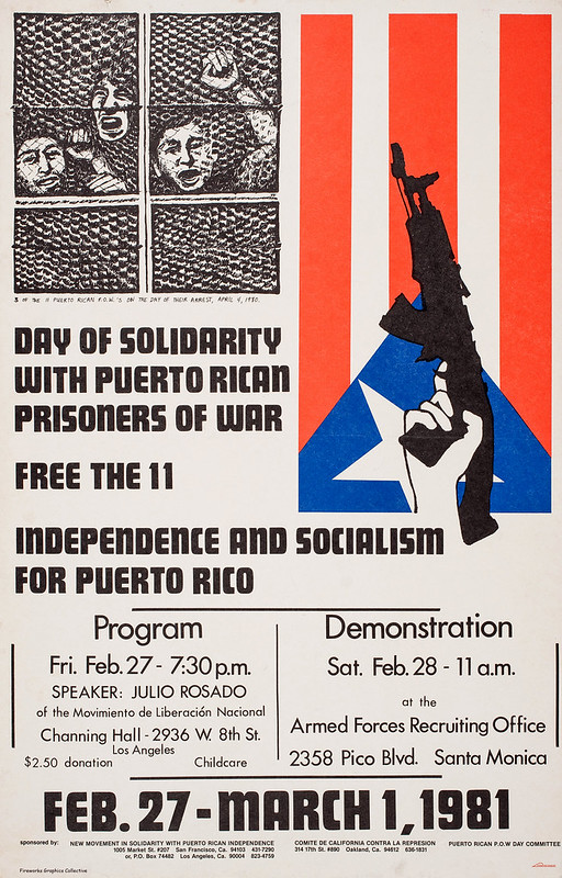 On April 4, 1980 Eleven national liberation fighters for Puerto Rican independence were captured by local police in Evanston, Illinois and accused of being members of the Fuerzas Armadas de Liberación Nacional (FALN). Immediately upon their arrest, the Eleven rejected the criminal charges taking the position that they are armed combatants of the Puerto Rican struggle against colonialism. They demanded to be treated as Prisoners of War in accordance with the Geneva Convention and other International Law. As such, they did not participate in any of their legal proceedings. Instead, by turning their backs to the judge and addressing their supporters, they turned the courtroom into another arena of struggle for Puerto Rican independence. 
