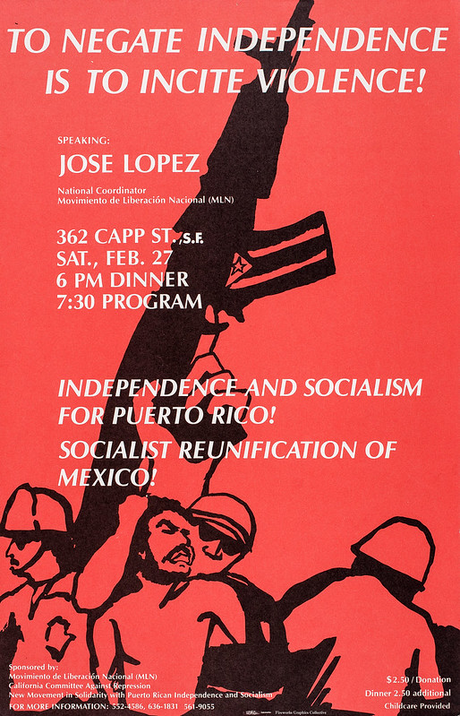 José E. López was the National Coordinator of the Movimiento de Liberación Nacional (MLN). Founded in 1977, the MLN was a coalition of anti-imperialist Puerto Rican and Chicano-Mexicano activists in the US. They united around: 1) support for the Puerto Rican people’s right to use any means necessary to establish independence and socialism in Puerto Rico; 2) support for the socialist reunification of Mexico (i.e., the creation of a socialist Mexico that includes the land that was formerly the northern half of Mexico); 3) non-collaboration with U.S. federal grand juries or any repressive agency; 4) support for grand jury resisters, political prisoners, and prisoners of war; and, 5) non-participation in the electoral processes in Puerto Rico and the U.S. The MLN was also instrumental in building community institutions such as the Puerto Rican Cultural Center and Dr. Pedro Albizu Campos Puerto Rican High School in Chicago among others. <a href="https://prcc-chgo.org/" rel="noreferrer nofollow">prcc-chgo.org/</a>