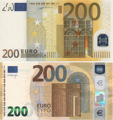 Anverso de los nuevos billetes de 200 Euros