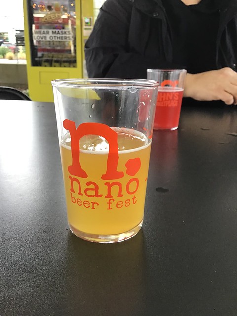 Moonshrimp brewing's cold IPA in glass outside on table