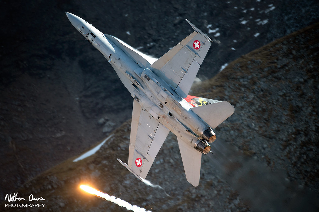 Swiss Air Force McDonnell Douglas F/A-18C Hornet J-5017 low level at Axalp
