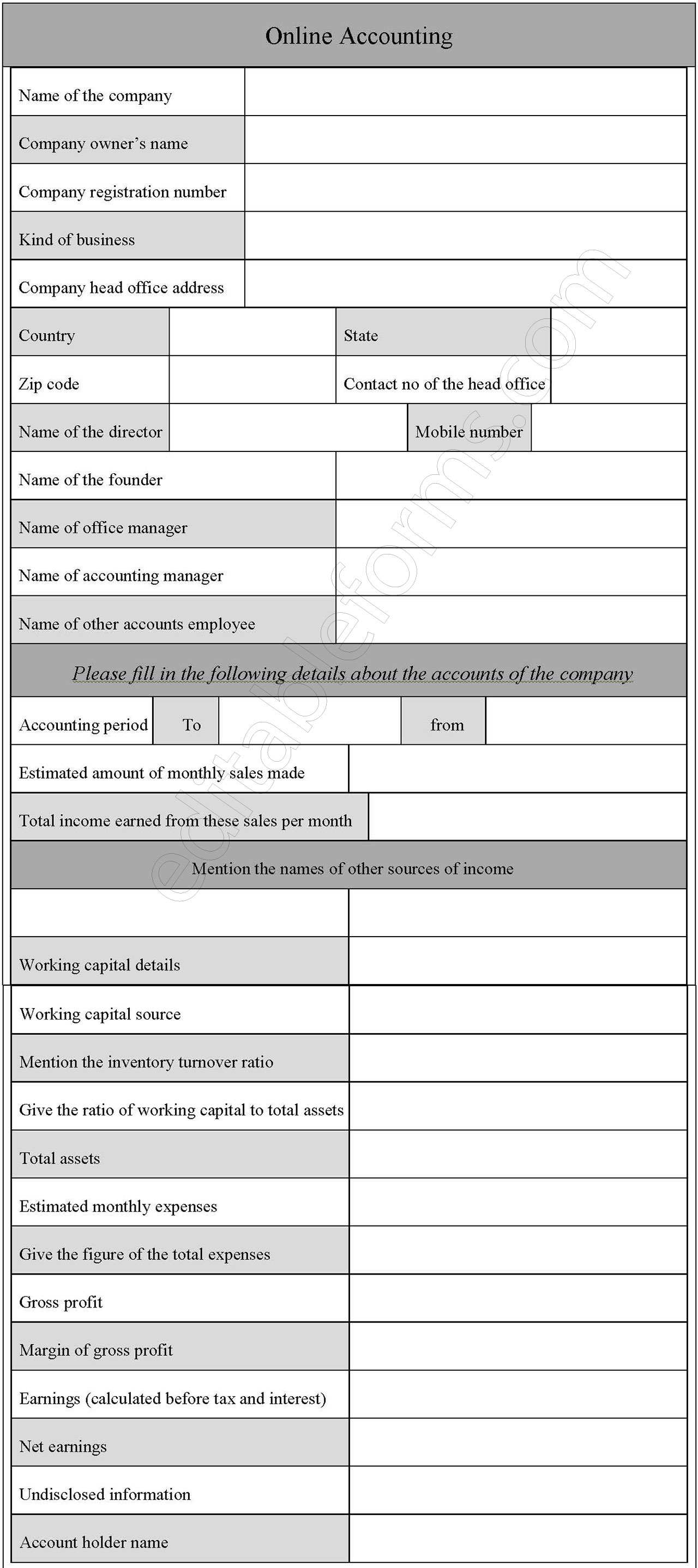 Online Accounting Form
