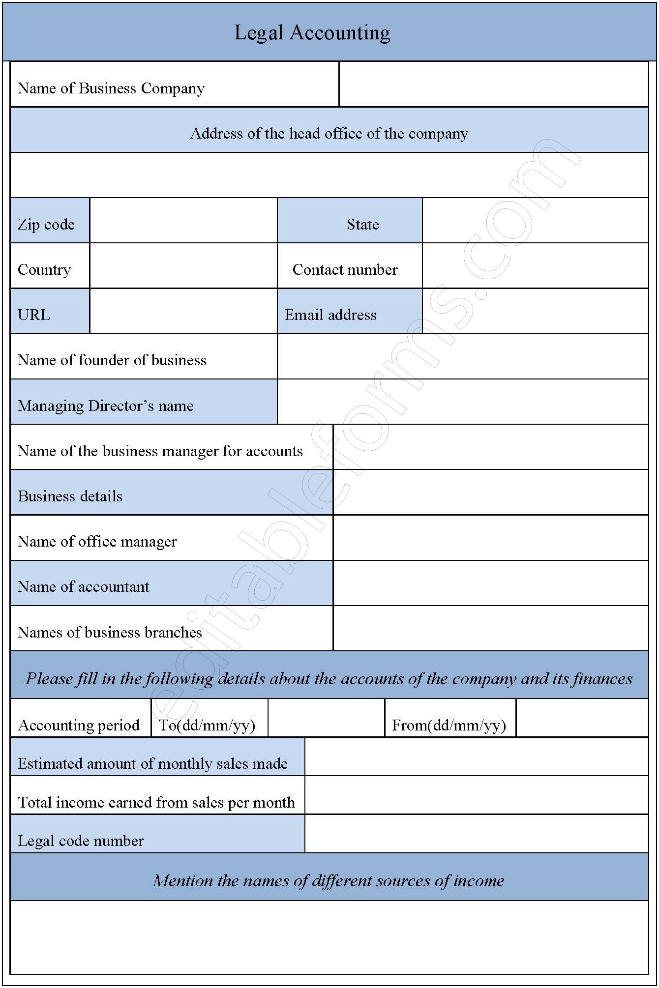 Legal Accounting Form