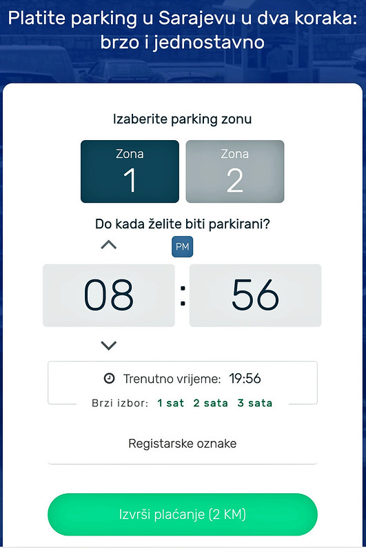 Оплата на сайте городских парковок Сараева