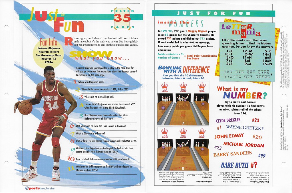 1997 Sports Heroes Feats & Facts - Poster Pages - Olajuwon, Hakeem 23c