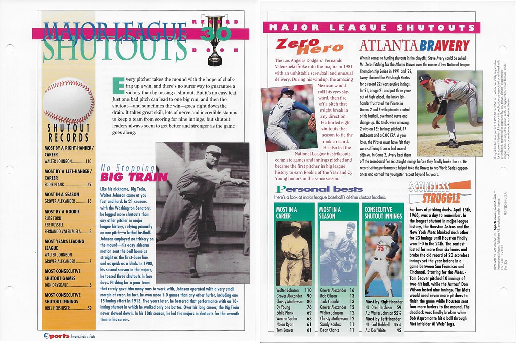 1997 Sports Heroes Feats & Facts - Record Book - Johnson, Walter - Hershiser, Orel - Valenzuela, Fernando 33c
