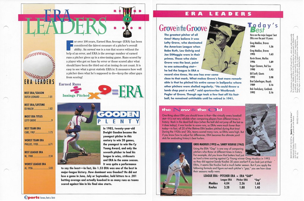 1997 Sports Heroes Feats & Facts - Record Book - Gooden, Dwight - Maddux, Greg - Koufax, Sandy 10c