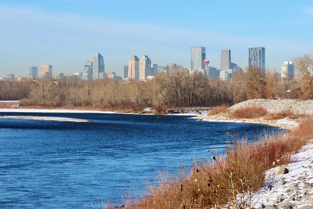 View north to downtown Calgary from the Bow River