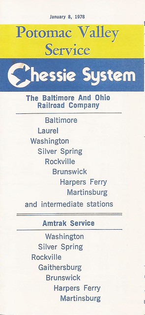 Chessie System (B&O) Potomac Valley Service timetable - January 8, 1978