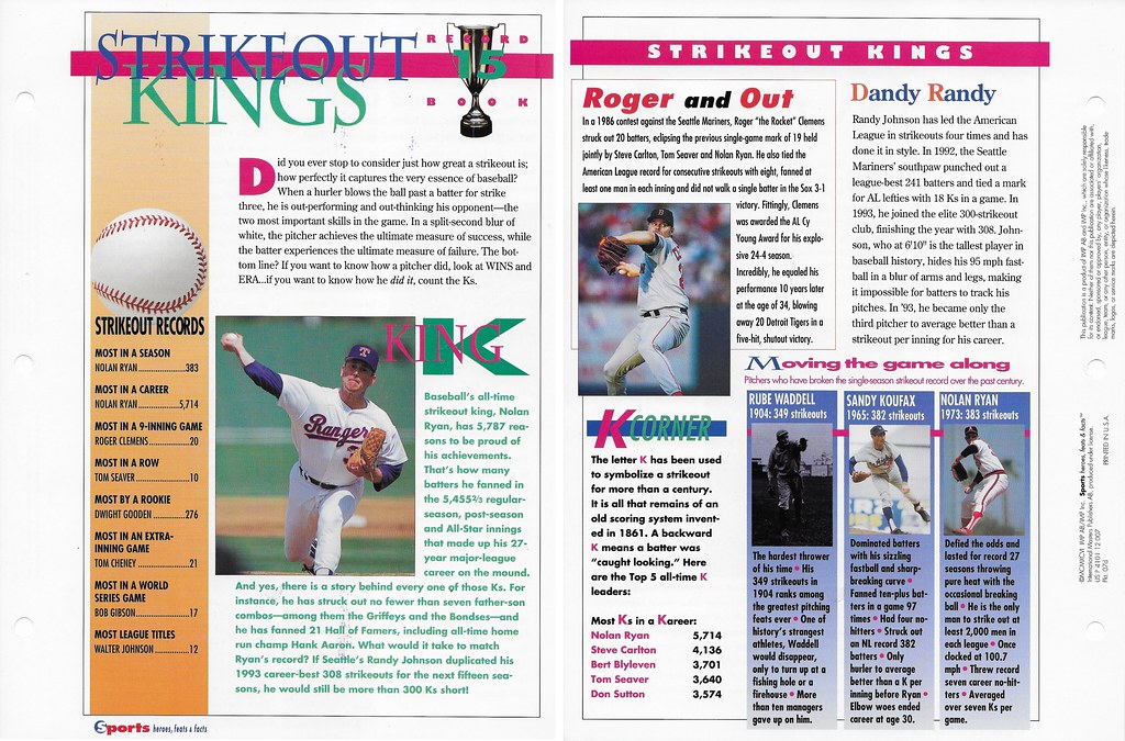 1996 Sports Heroes Feats & Facts - Record Book - Ryan, Nolan - Clemens, Roger 7d