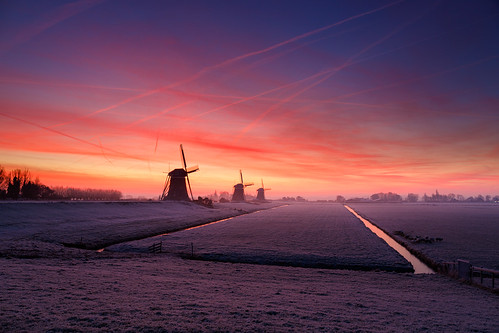 leidschendam zuidholland netherlands windmill sunrise winter frost polder groenehart greenheart holland dutch nederland